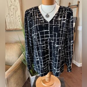 Calvin Klein Black and White Abstract Blouse